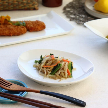 cerapockke Simple Oval Plate 19.5cm Made in Japan Mino/Seto-yaki Flat Pasta Plate for Steak, Stirfry