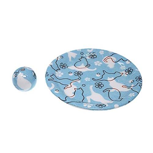 Neko Land Blue Round Incense Dish Japanese Made Mino Ware Cute Cat Incense Holder Stand ACS Web Shop