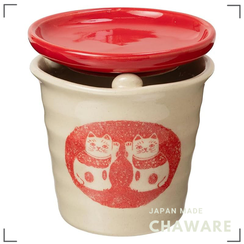 Seto-yaki Tea Aroma Burner with Paired Maneki Neko Cats - Japanese Aichi Craft Tea Scent Diffuser