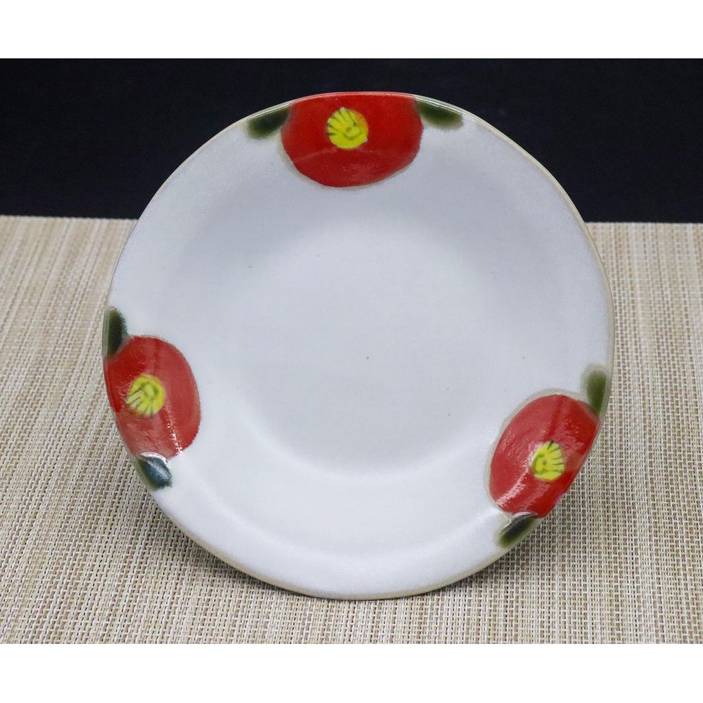 Craftsman House Seto-yaki Ceramic Side Plate 15cm Red Camellia Rustic Kominka Cafe 3pc Japan-made