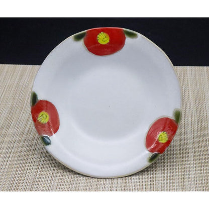 Craftsman House Seto-yaki Ceramic Side Plate 15cm Red Camellia Rustic Kominka Cafe 3pc Japan-made