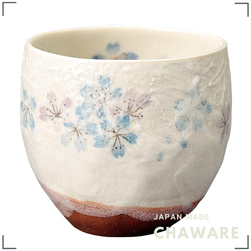 Sohogama Kiln Japanese Ceramic Sushi Yunomi Tea Cup, Heian Cherry Blossom, Blue, 8.5x8cm, 300ml