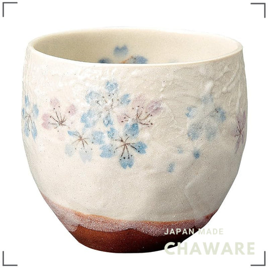 Sohogama Kiln Japanese Ceramic Sushi Yunomi Tea Cup, Heian Cherry Blossom, Blue, 8.5x8cm, 300ml