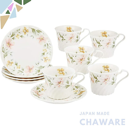 Ale-net 5pc Porcelain Coffee Cup & Saucer Set 200cc (Ø8.3×H6cm) Mino-yaki Florence Japan - Guest Use