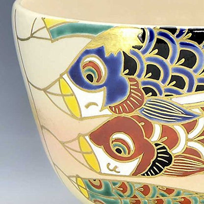 Kiyomizu-yaki Kyo-yaki Matcha Bowl “Saiei” Colorful Carp Streamers Japanese Tea Bowl