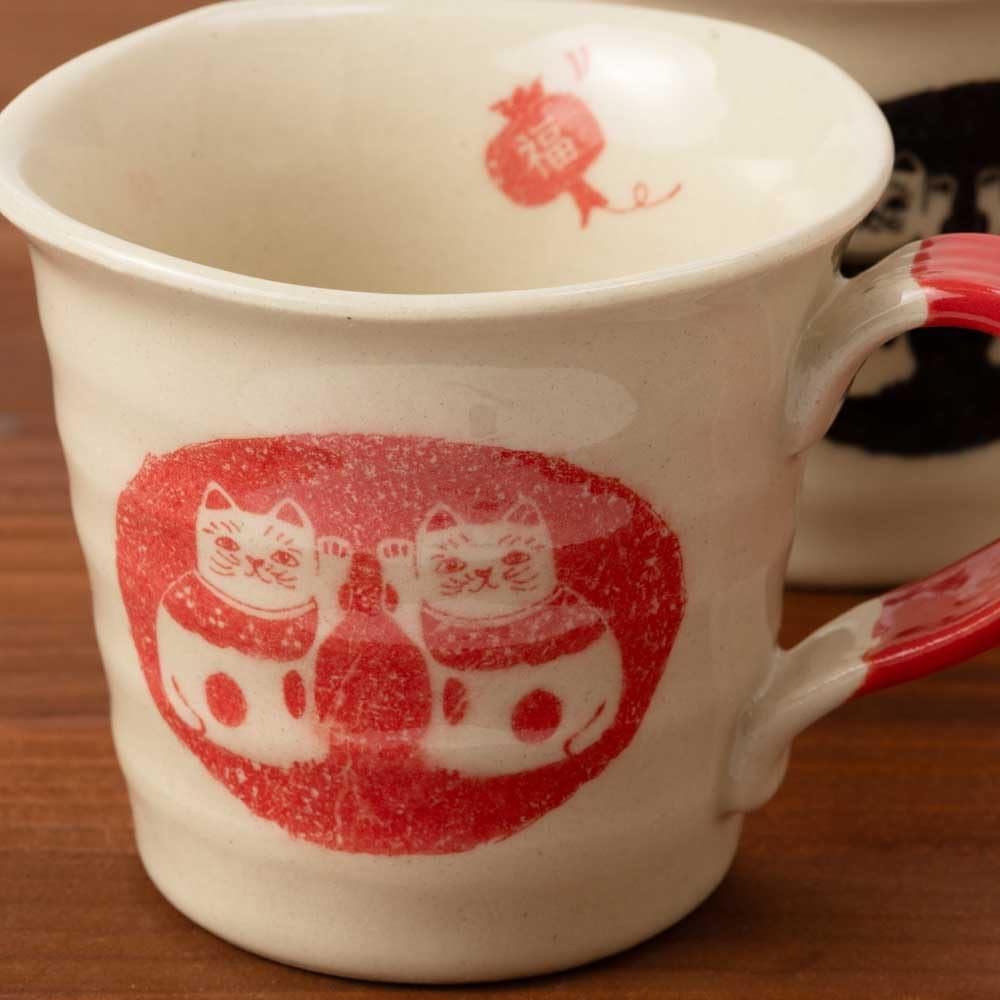 Seto-yaki Maneki Neko Ceramic Mug — Handcrafted Japanese Aichi Pottery
