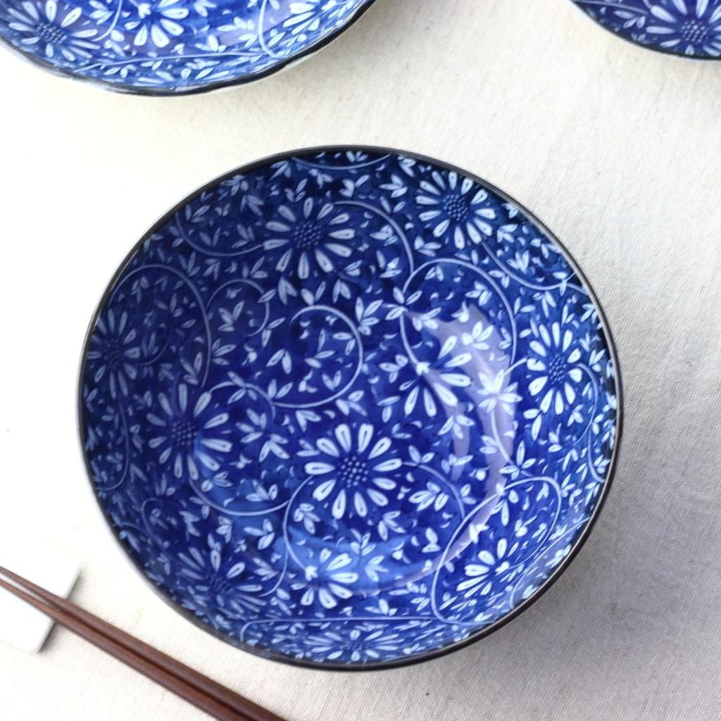 cerapockke Aika Indigo 21cm Japanese Mino-yaki Noodle Bowl for Ramen/Udon/Soba/Donburi