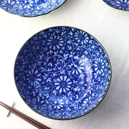 cerapockke Aika Indigo 21cm Japanese Mino-yaki Noodle Bowl for Ramen/Udon/Soba/Donburi