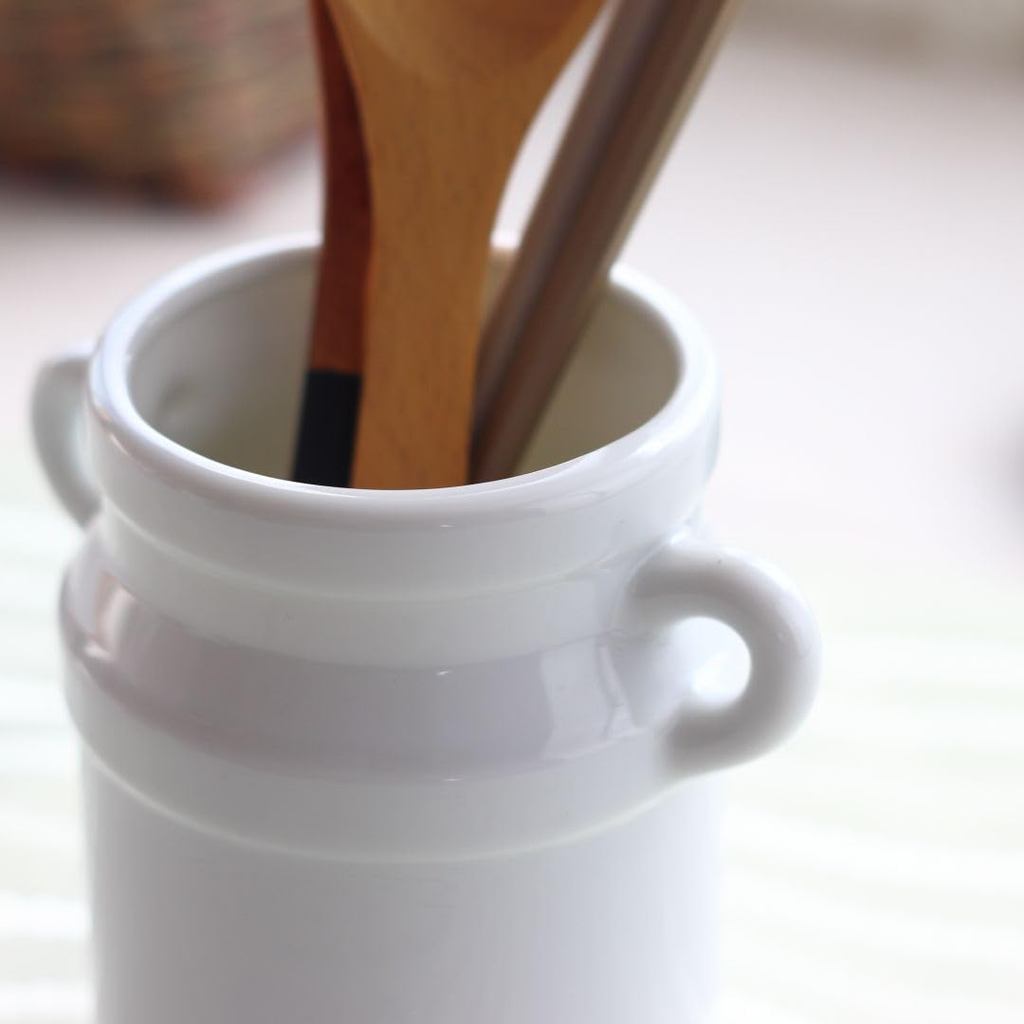 Cerapockke White Garden Seto Ware Ceramic Spoon Container - Made in JP Teaspoon & Chopstick Holder