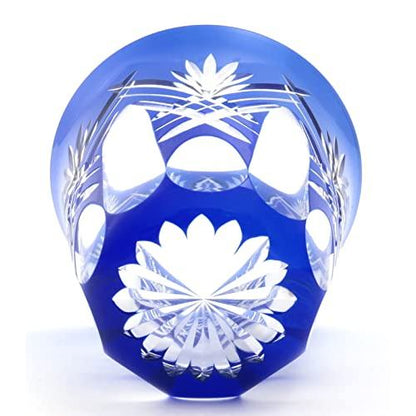 Sumida Edo Kiriko Shochu Tumbler, Blue Sword Arrow Pattern, Gift Box, 290ml, Made in Japan KY-44