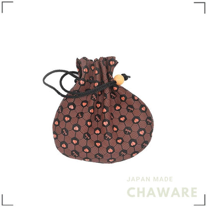 Momohana Inden-ya Koshu Inden Genuine Deer Leather Drawstring Pouch, Made in Japan, Gift, Black/Pink