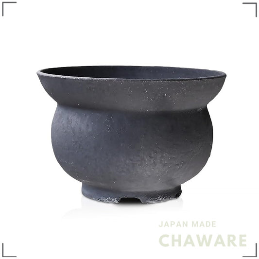 Umekichi Bonsai Pot, Black Iron Glaze Shigaraki Ware, Round Tiered L Size, 4-5 Size (Approx. 15cm)