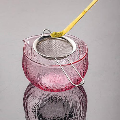 MiniMood Matcha Tea Set 5pcs Transparent Glass Bowl 500ml Bamboo Whisk Scoop Strainer Stand Beginner