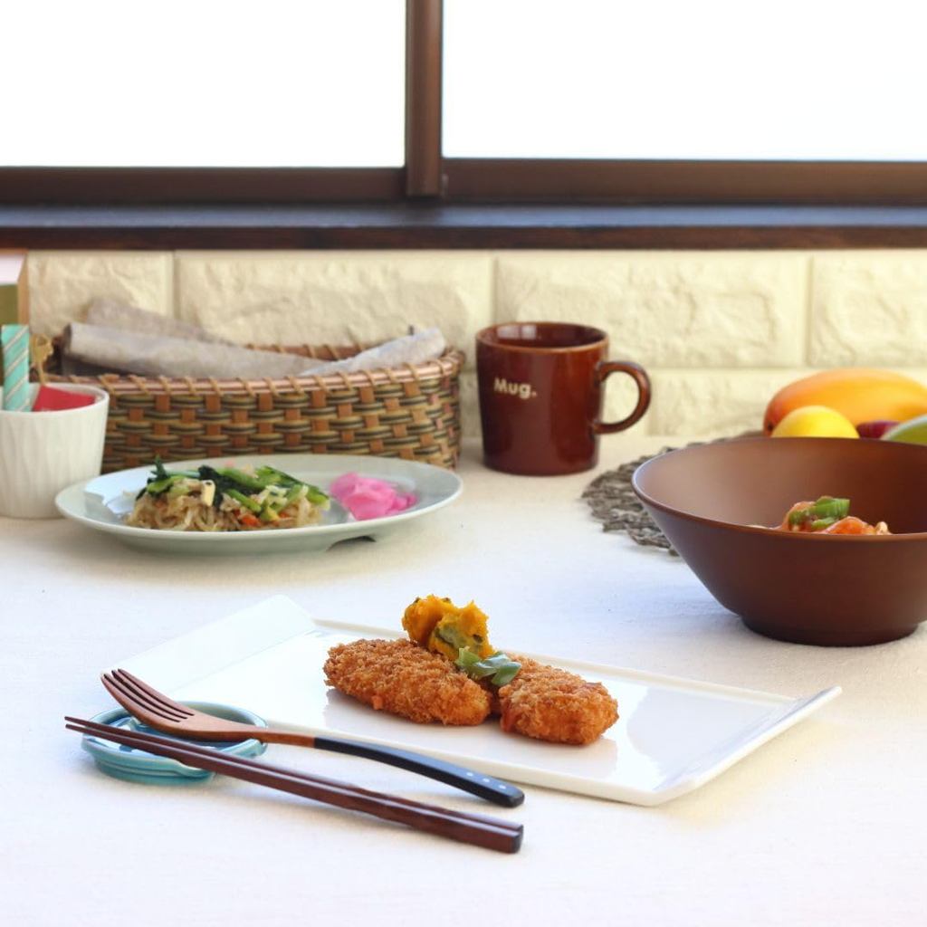 cerapockke 31cm White Japanese Mino-Seto Ceramic Rectangular Dinner Plate - Large Appetizer