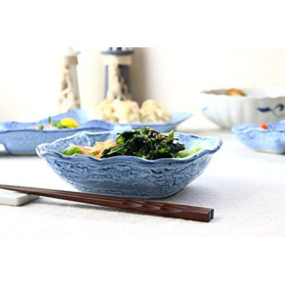 Cerapockke Seto-Yaki 18cm Blue Ceramic Salad Serving Bowl - Japanese Made Versatile Tableware