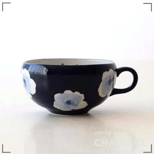 RURI Indigo Floral Seto-yaki Soup Cup - Made in Japan Ceramic Soup Mug/Bowl, Cute Wa-Modern

(91 characters)