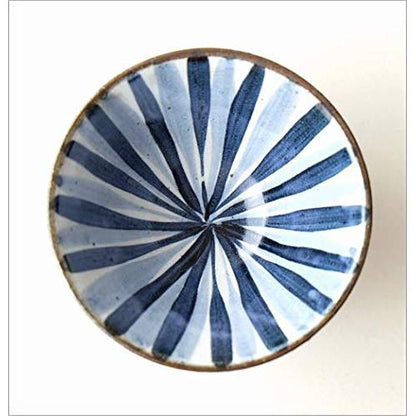 Japanese Seto-yaki Ceramic Rice Bowl - Stylish Wafu Modern Pottery Tableware, Dyed Striped Hime