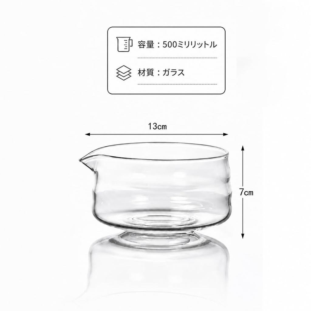 MiniMood 500ml Heat-Resistant Glass Pouring Bowl with Spout, Japanese Tea, Sauce & Dressing Server