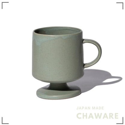 Angle Mia Footed Ceramic Mug - Microwave-Safe Seto Ware Coffee Cup, Made in Japan (Green)
