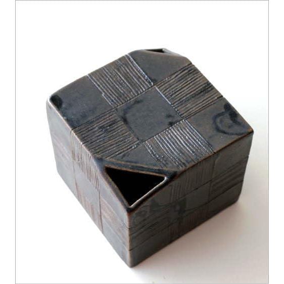 Seto Ceramic Black Glaze Checkered Dice Vase - Stylish Japanese Modern Wafu, Made in Japan