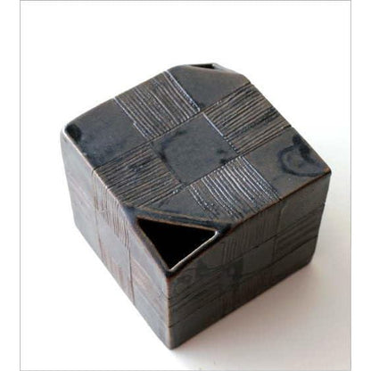 Seto Ceramic Black Glaze Checkered Dice Vase - Stylish Japanese Modern Wafu, Made in Japan