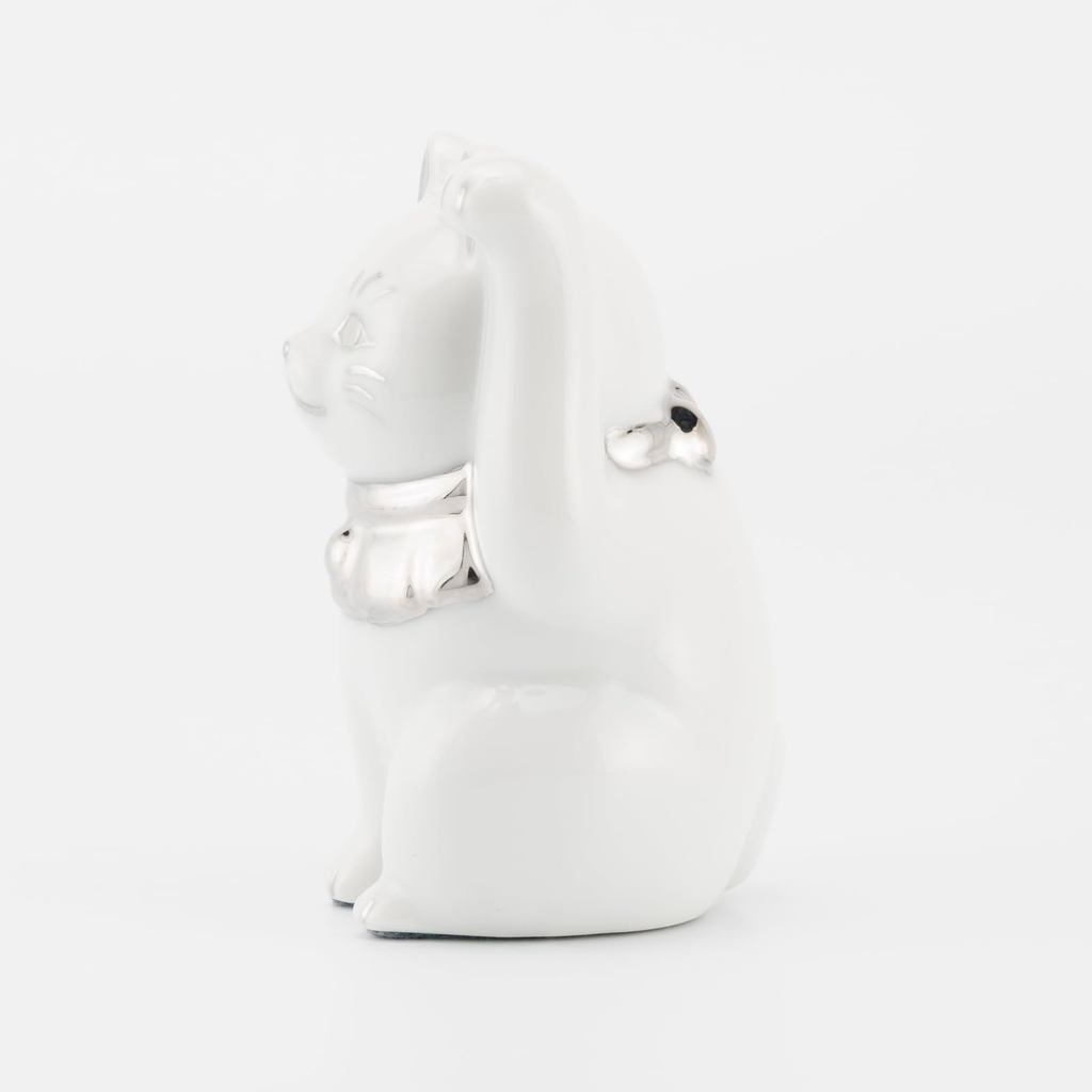Seto Ware Maneki Neko White Left Paw Platinum Mini Ceramic Lucky Cat Ornament Made in Japan 5x9cm