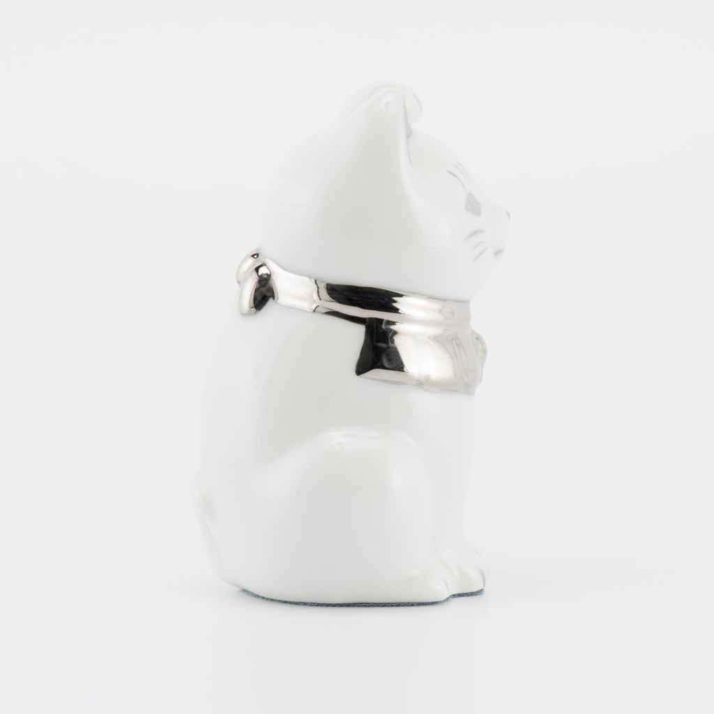 Seto Ware Maneki Neko White Left Paw Platinum Mini Ceramic Lucky Cat Ornament Made in Japan 5x9cm