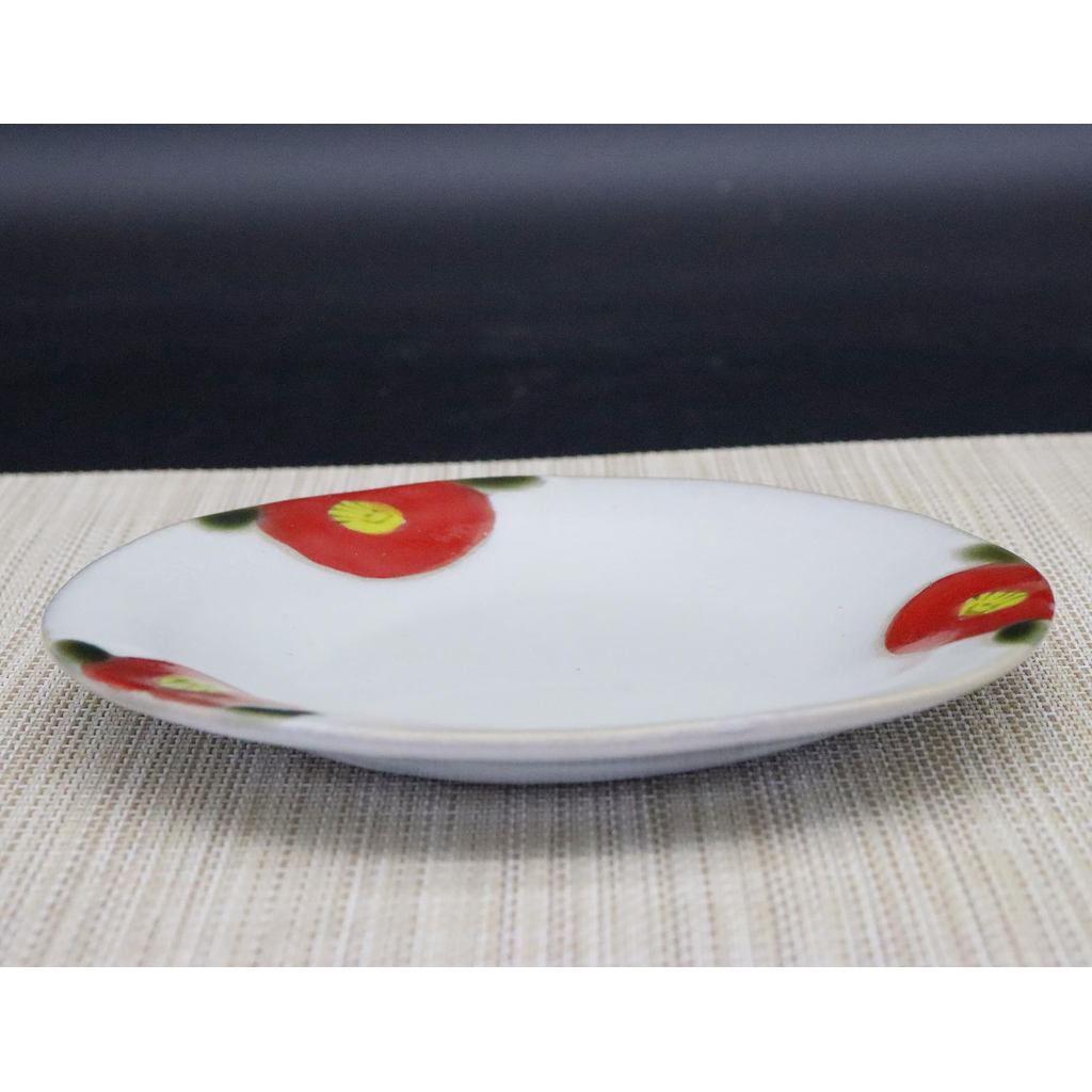 Craftsman House Seto-yaki Ceramic Side Plate 15cm Red Camellia Rustic Kominka Cafe 3pc Japan-made