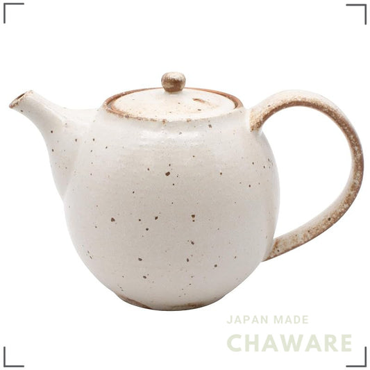 Japanese Mino Ware Rust Shino Teapot, Large 590ml Capacity, Ivory, Made in Japan