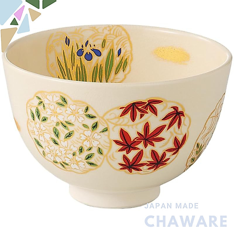 Ale-net Ninsei-Style Seto-Yaki Matcha Bowl for Tea Ceremony, Ceramic, 12.5×12.5×7.8 cm, Made in Japan