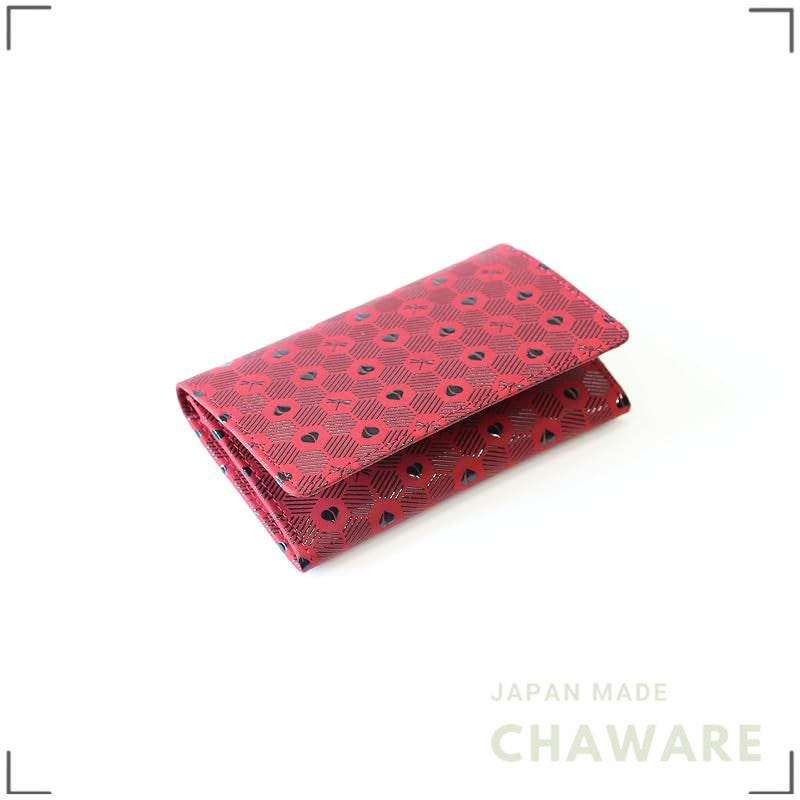 Momohana Inden-ya Koshu Inden Deer Leather Card Case, Amulet, Made in Japan, Unisex Gift Black Red