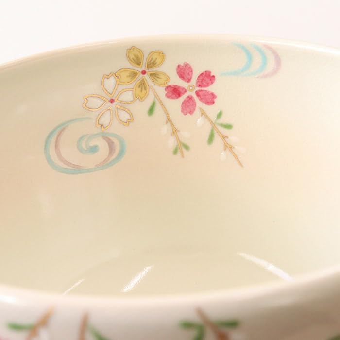 Kyo-yaki Kiyomizu-yaki Matcha Bowl “Sakura Flowing Stream” Cherry Blossom Tea Bowl with Wooden Box Made in Japan