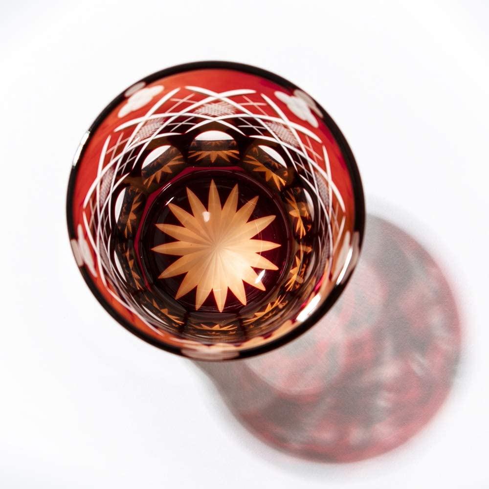 TABLEAU Edo Kiriko Yotsuba Arrow Fish Roe Tumbler Amber Red TB94419AR Gift Box Made in Japan