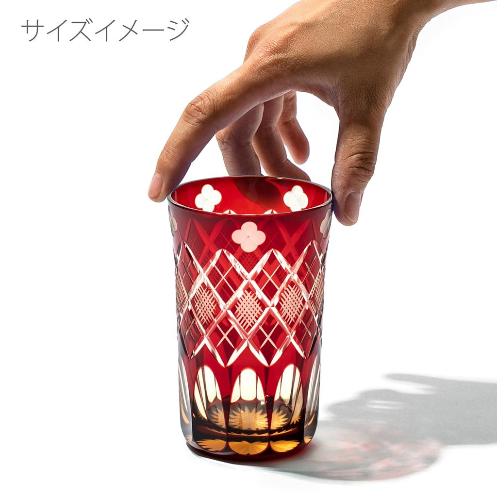 TABLEAU Edo Kiriko Yotsuba Arrow Fish Roe Tumbler Amber Red TB94419AR Gift Box Made in Japan