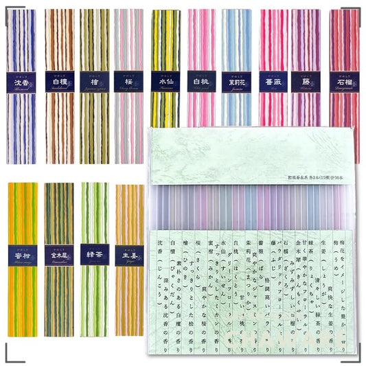 Kayuragi Japanese Incense Assortment 15 Scents, 2 Sticks Each, 30 Sticks Total Aromatherapy