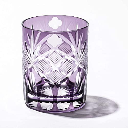 TABLEAU Edo Kiriko Old Glass Yotsuba Genroku Pattern Purple TB90615-4M Wooden Box Made in Japan