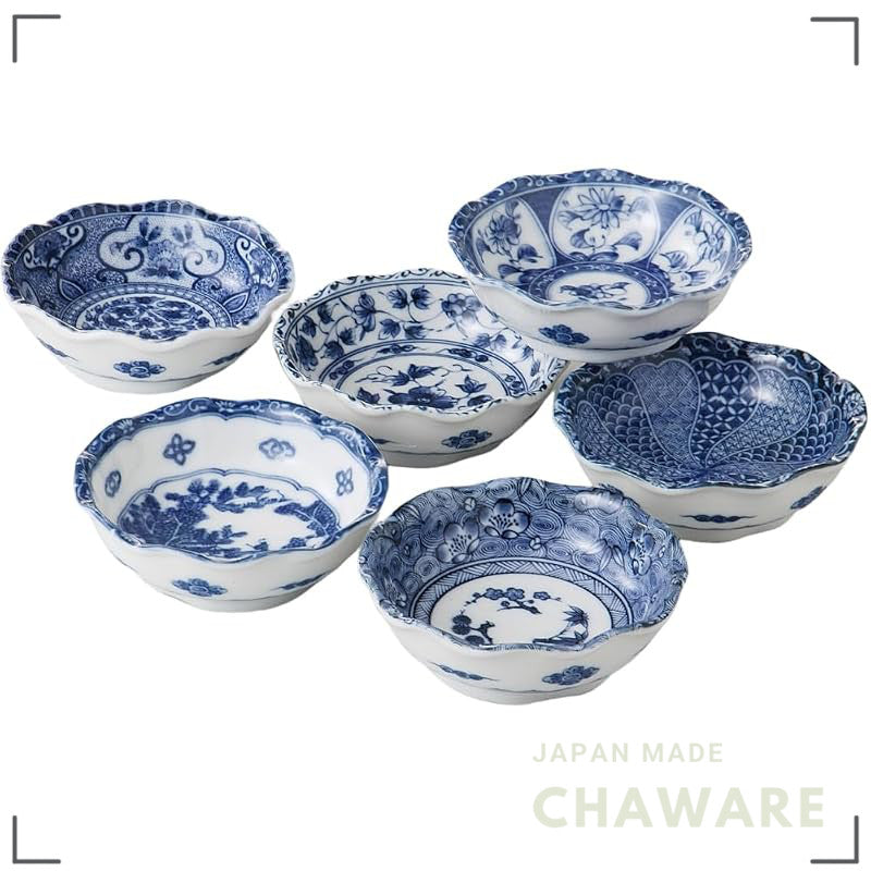Ale-net Mino-yaki Porcelain Small Bowls Set of 6 9.5cm x3.5cm Indigo Japanese Tableware