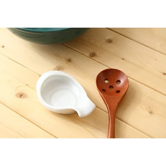 cerapockke Large Ceramic Renge Soup Spoon Rest - Japanese Made Seto-yaki Holder for Chinese Cuisine