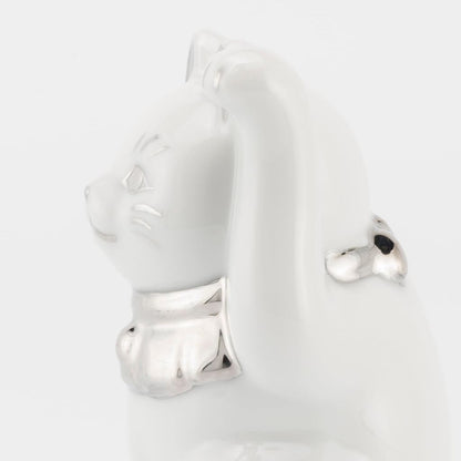 Seto Ware Maneki Neko White Left Paw Platinum Mini Ceramic Lucky Cat Ornament Made in Japan 5x9cm