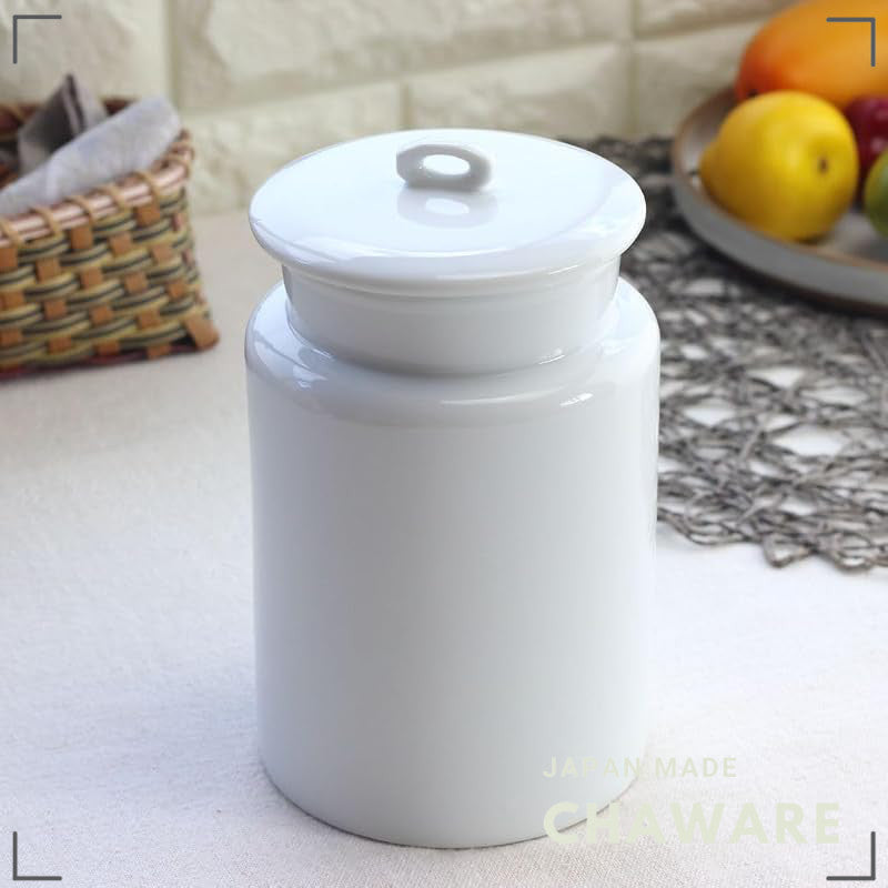 cerapockke Simple Line Sanitary Pail - Japanese Mino/Seto Ceramics Toilet Trash Bin White Gold