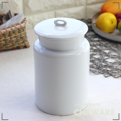 cerapockke Simple Line Sanitary Pail - Japanese Mino/Seto Ceramics Toilet Trash Bin White Gold