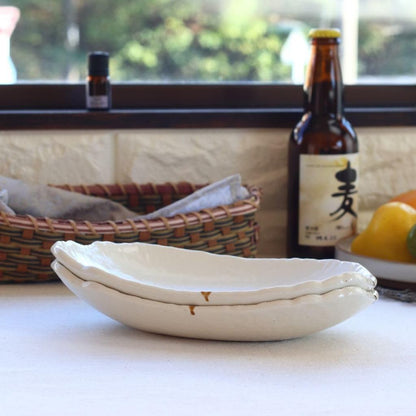 Cerapockke Mino & Seto Ware 22.5cm Hand-Painted Brown-Line Deep Long Pasta Plate Made in Japan