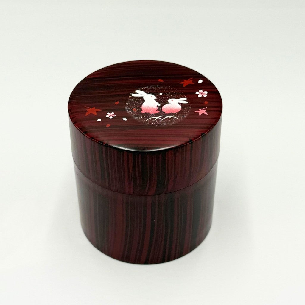 Nakatani Brothers Co. Yamanaka Lacquerware Tea Canister Wood Grain Lucky Rabbit 35-4517 – Handcrafted Japanese Tea Storage Container with Traditional Design.