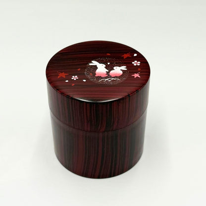 Nakatani Brothers Co. Yamanaka Lacquerware Tea Canister Wood Grain Lucky Rabbit 35-4517 – Handcrafted Japanese Tea Storage Container with Traditional Design.