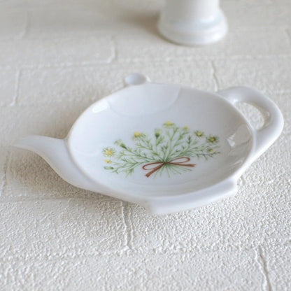 Seto Ware Japanese Ceramic Pot-Shaped Tea Bag Tray – Small Floral Tea Bag Holder Plate, 12×8.5×2 cm