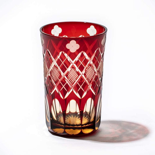 TABLEAU Edo Kiriko Yotsuba Arrow Fish Roe Tumbler Amber Red TB94419AR Gift Box Made in Japan