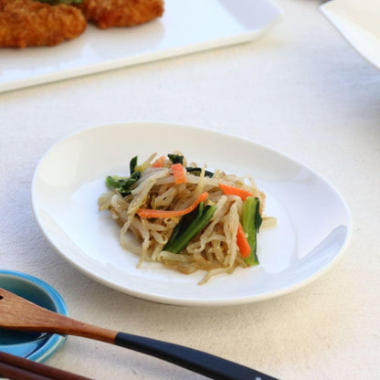 cerapockke Simple Oval Plate 19.5cm Made in Japan Mino/Seto-yaki Flat Pasta Plate for Steak, Stirfry