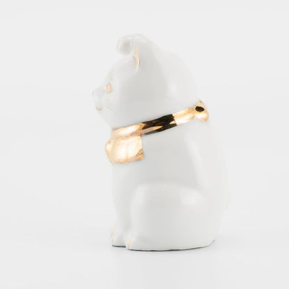 Seto Ware Maneki Neko White Right Paw Gold Accent Mini Ceramic Lucky Cat Ornament Made in Japan