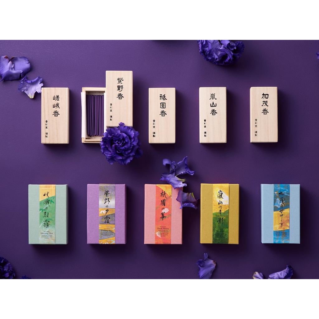 Kyoto Kousaido Sanshisui Aromatic Incense Sticks — Paulownia Box, Made in Japan