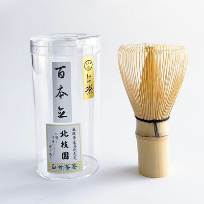 【Hokushien Medium Grade White Bamboo 100-Prong Chasen】 Matcha Whisk Tea Ceremony Tool Traditional Craft Matcha Café Accessory Urasenke Practice (100-Prong, Medium Grade)